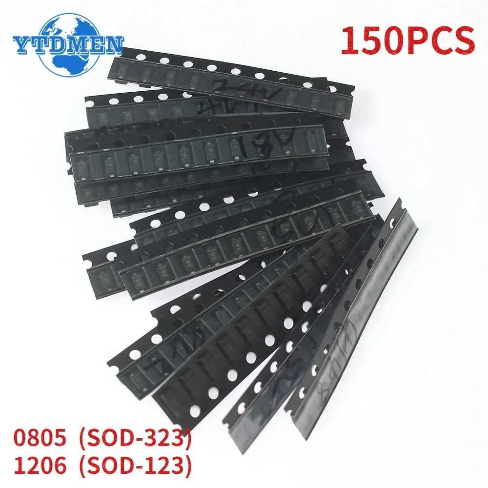 150PCS Zener ode Kit SOD-123 1206 SOD-323 0805 Zener ode SMD 15 Values 3.3V 4.7V 5.1V 5.6V 7.5V 8.2V