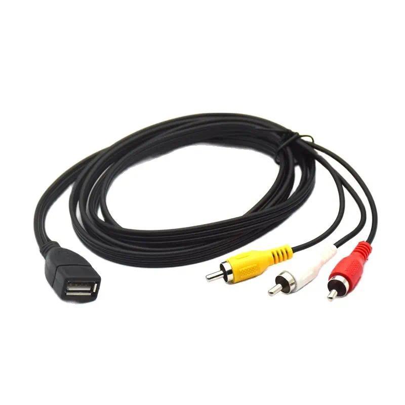 1pc USB Male Plug To 3 RCA Female Adapter Audio Converter Video AV A/V Cable USB To RCA Cable For HD