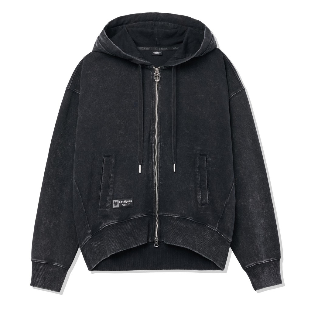 LIFEWORK - Vintage Pigment Zip-Up Hoodie - Woman Charcoal Grey - Jaket Luar Warna Abu-Abu Gelap Untu