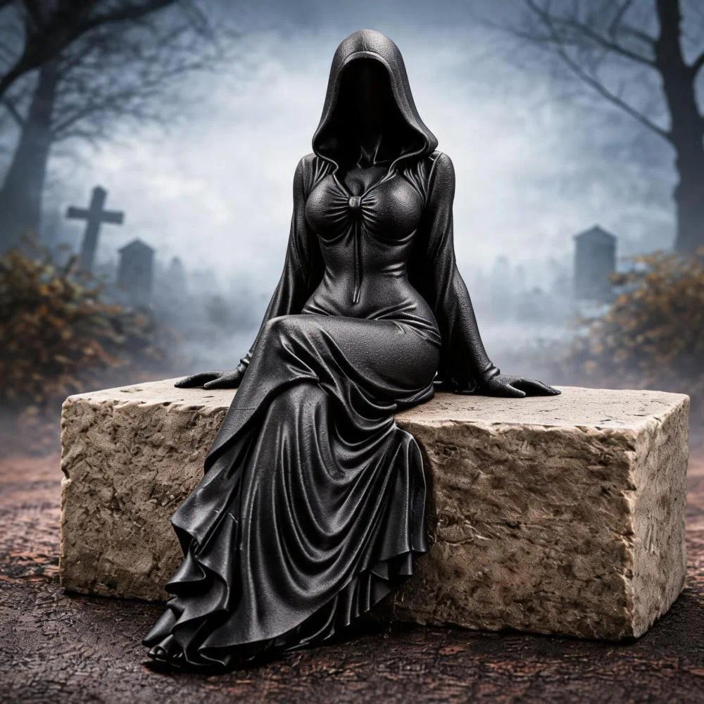10CM Death Lady Gothic Statue Faceless Hooded Shelf Sitter gle Leg Sculpture Dark Academia Bookshelf