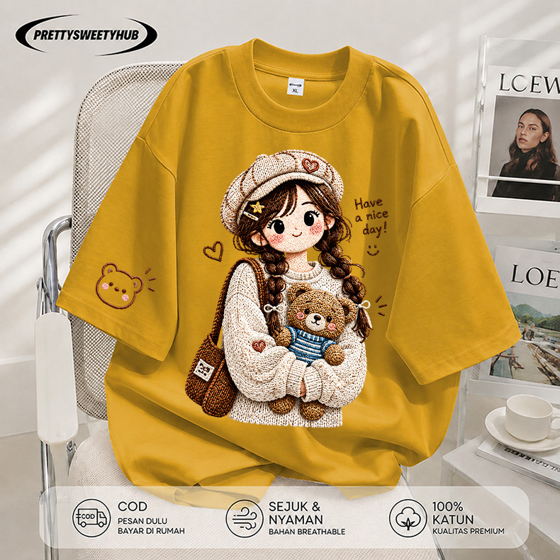 Pretty Sweety Hub - Kaos Cewek Lengan Pendek Korean Girl Teddy Bear Cute Baju Wanita Korean Style Ke