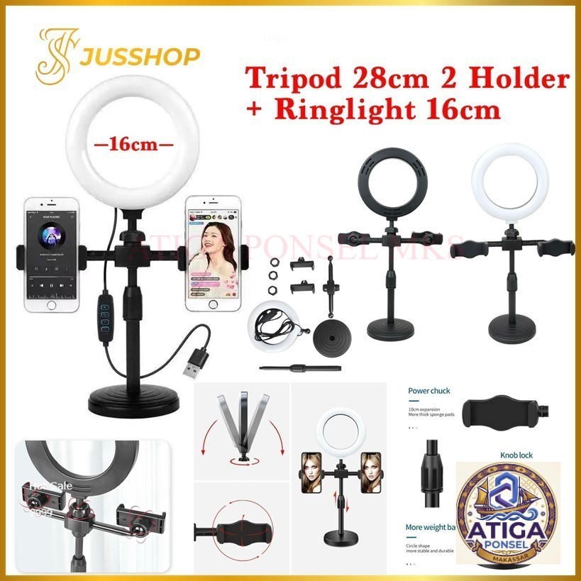 (MKS) Paket 2 HOLDER Ringlight 16cm + Tripod Mini Stand 28cm Hp Live Stream Make Up Vlog