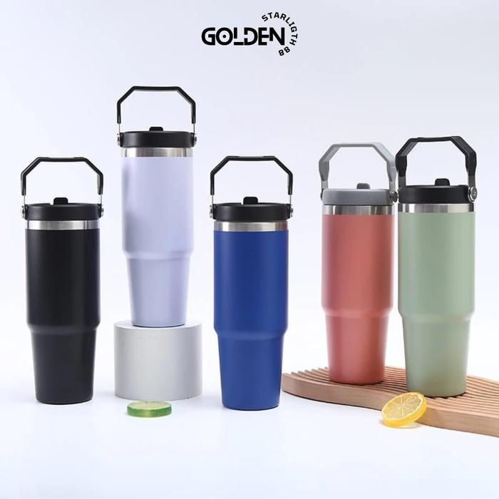 Tumbler Tyeso Handle Vacuum Insulated 890ml SUS 304 dengan Sedotan & Pegangan Tahan Lama Anti Tumpah