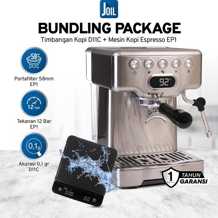 Joil Bundle Mesin Kopi Espresso & Timbangan Kopi Digital D11C - Silver Bundle