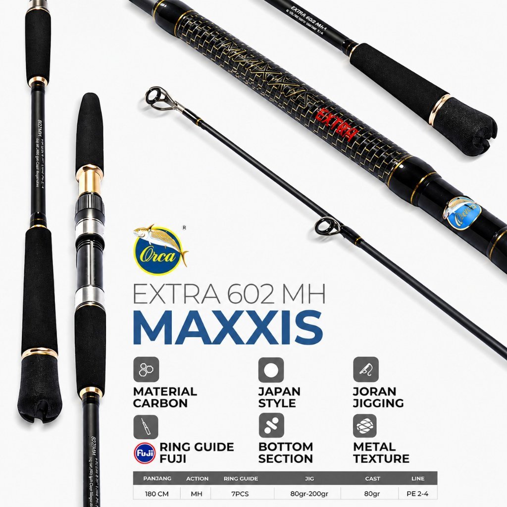 Joran Jigging ORCA Maxxis Extra 602MH PE 2-4 1.83M Ring Full Fuji Carbon Hollow Jig 80-200gr - Ragil