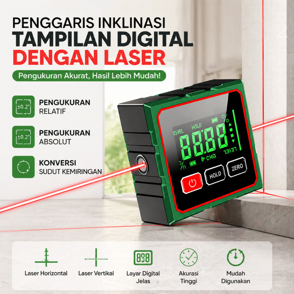 Level Laser Dua Laser Waterpass Digital Inklinometer Alat Ukur Tukang Bangunan COD