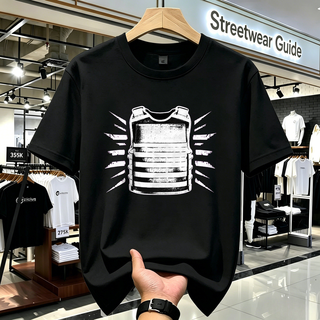 Kaos Pria T-Shirt Oversize Motif Rompi Anti Peluru Hip Hop Kaos Band Vintage American Style T-Shirt 