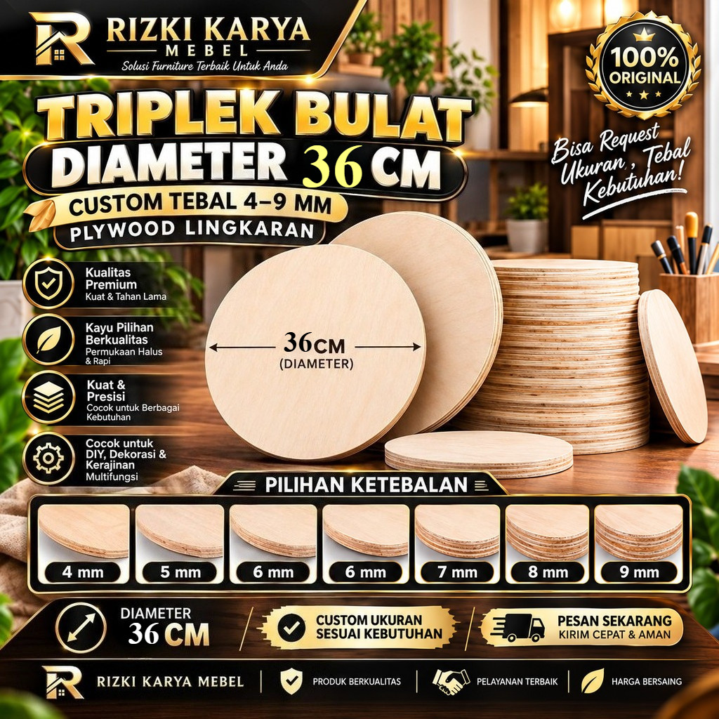 Triplek Bulat Diameter 36 CM | Custom Tebal 4–9 MM | Plywood Lingkaran