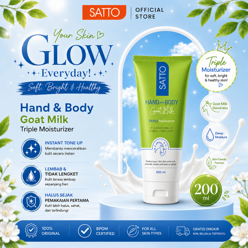 Satto Goat Milk Body Lotion Triple Moisturizer Handbody Susu Kambing Tone Up Whitening
