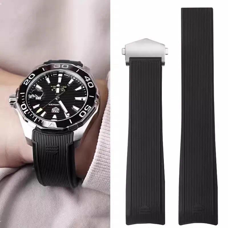 High Quality Natural Rubber Watchbands for TAG Watch Heuer Aquaracer 300 500 Diving Strap Sports Sil
