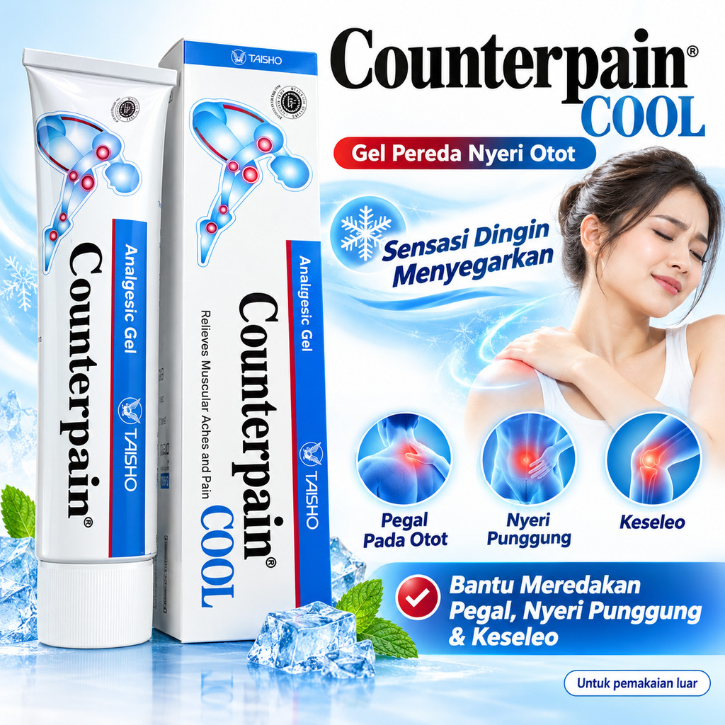 Counterpain COOL 120g Gel Dingin Pereda Nyeri Otot, Pegal Linu, Nyeri Punggung, Bahu, Lutut dan Kese