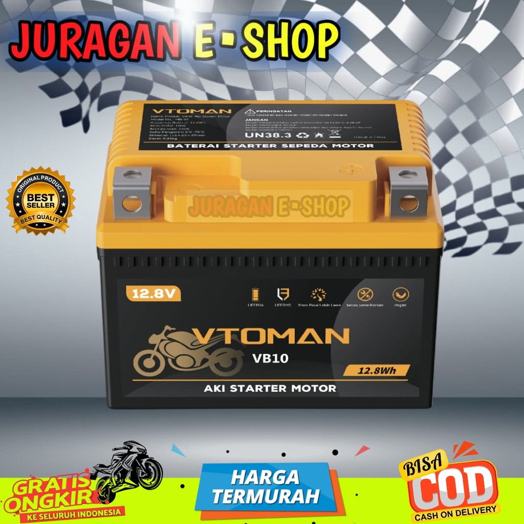 Aki Motor Lithium VTOMAN VB10. Aki Lithium Termurah. Aki Motor Racing 160 CCA. Aki Motor Full Kering