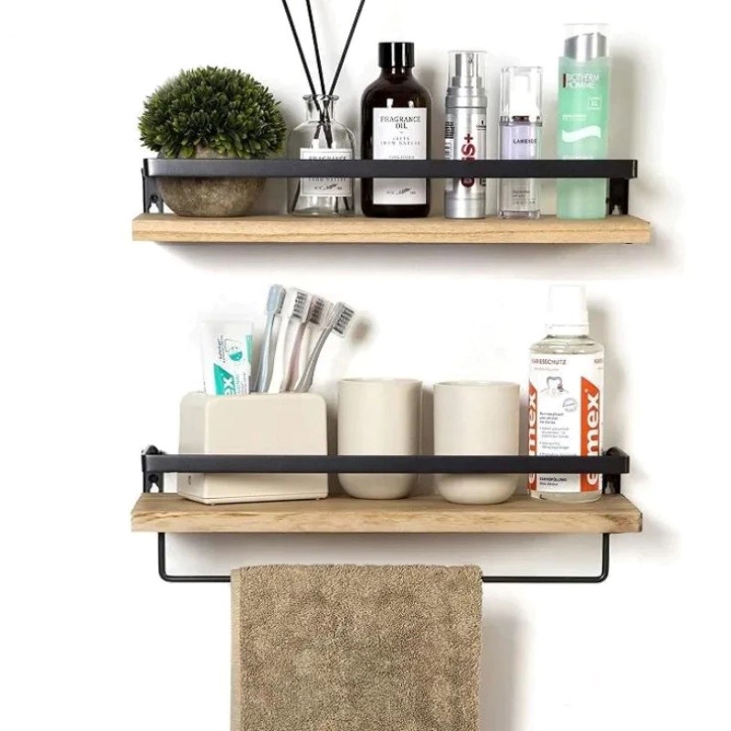 HARGA TERBAIK Rak Gantung Dinding Minimalis Rak Dinding Dapur Kamar Mandi/Rak Kayu Besi Serbaguna PR