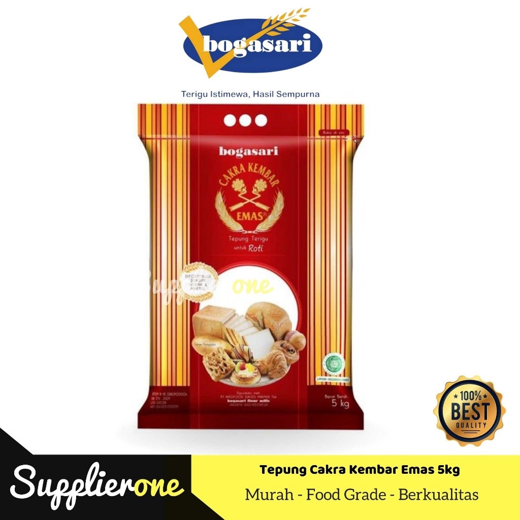 Bogasari Tepung Cakra Kembar Emas 5kg /  Tepung Terigu 5 kg / Tepung Terigu Serbaguna / Tepung Bogas