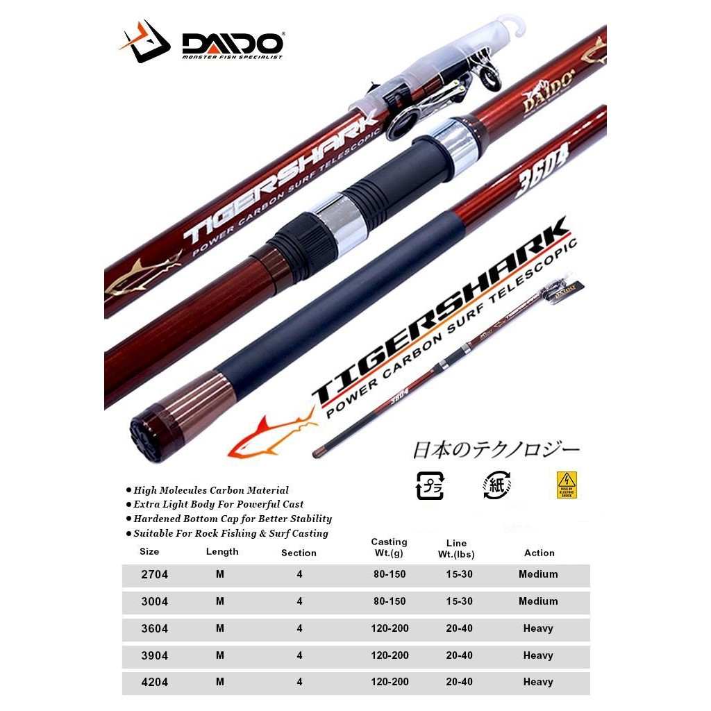 DAIDO - Joran Surfing Tiger Shark / Tigershark 270 s/d 450 (Joran Pasiran/Joran Kolong/Joran Telesco