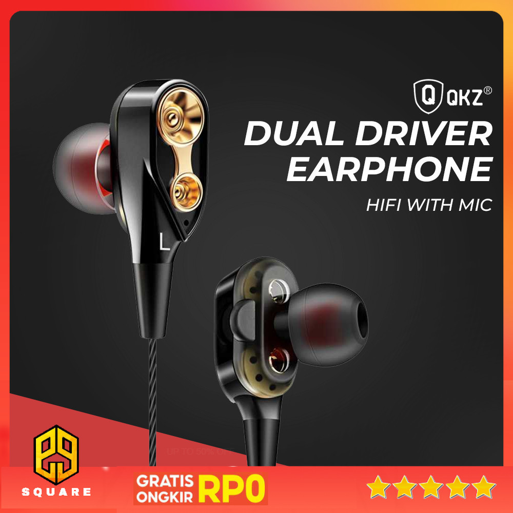 QKZ Dual Driver Earphone HiFi Dengan Mic - QKZ-CK8 Original 99 Square
