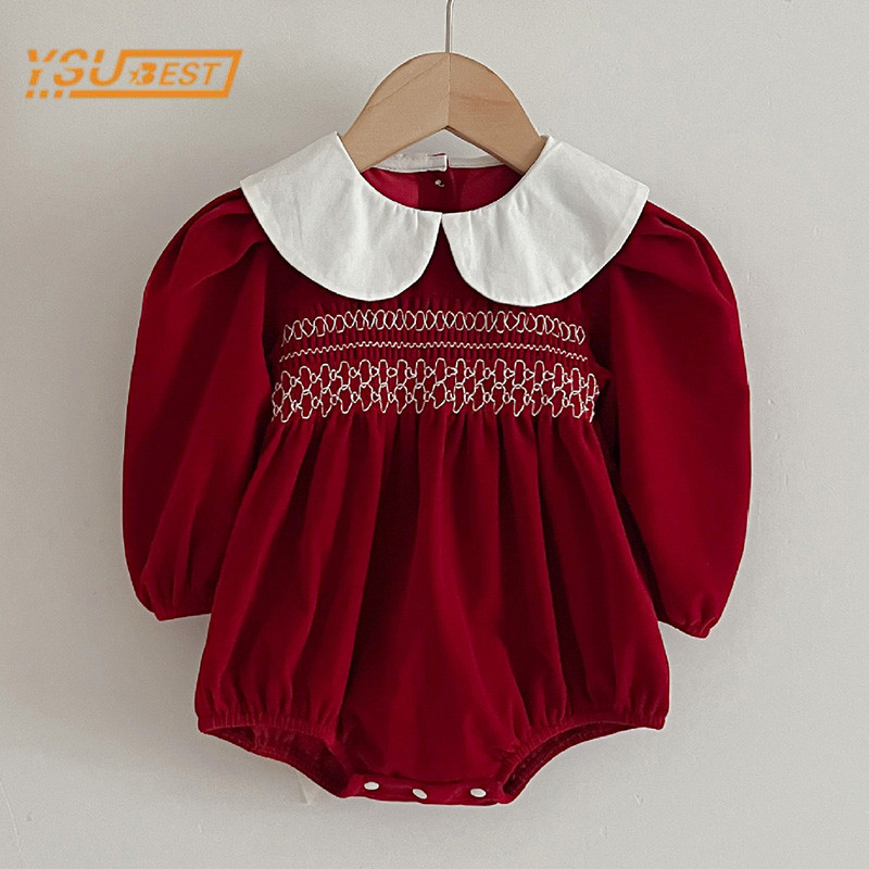 Autumn Newborn Kids Baby Girls Long Sleeve Sweet Solid Color Princess Rompers Infant New Baby Girls 