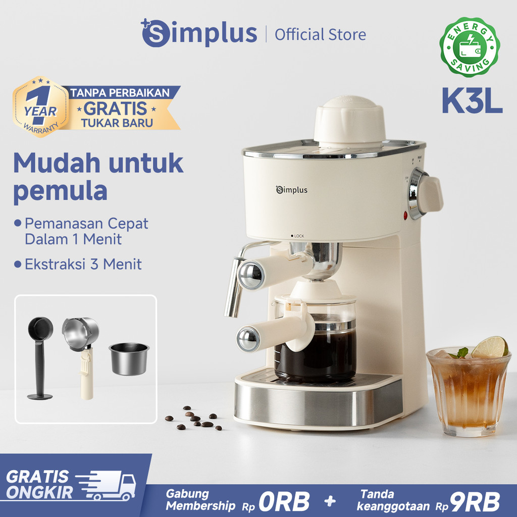 Simplus Mesin Kopi Semi Otomatis 5 Bar 240ml Portafilter  51mm Ringkas Pembuih Susu Suhu Konstan Fro