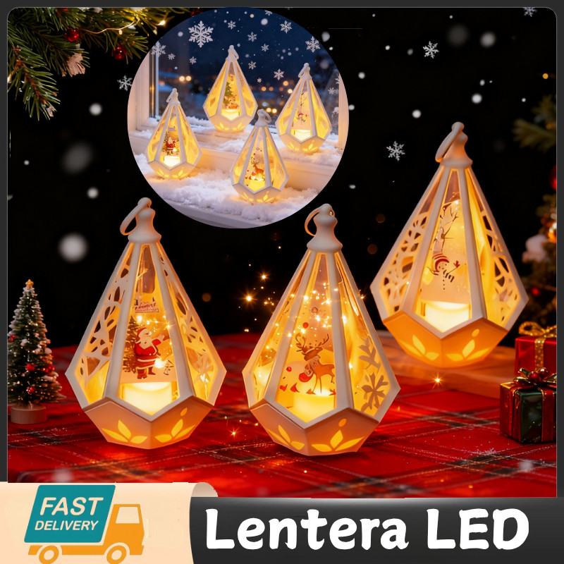 Lentera Cristmas, Lampu LED, Lentera, Tempat Lilin, Dekorasi Meja, Lampu LED, Lampu Natal, Aksesoris