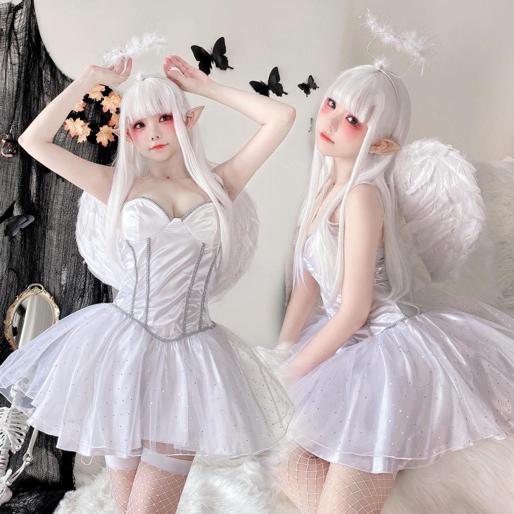 Halloween Adult Costume White Angel Set Ghost Bride Sexy Little Witch Bar Stage Elf Performance Outf