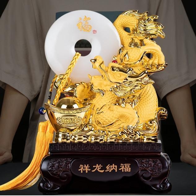 Patung Naga Emas GIOK Hijau Imlek Naga Keramik Gift Set Hampers Parcel - KK980 NAGA GIOK