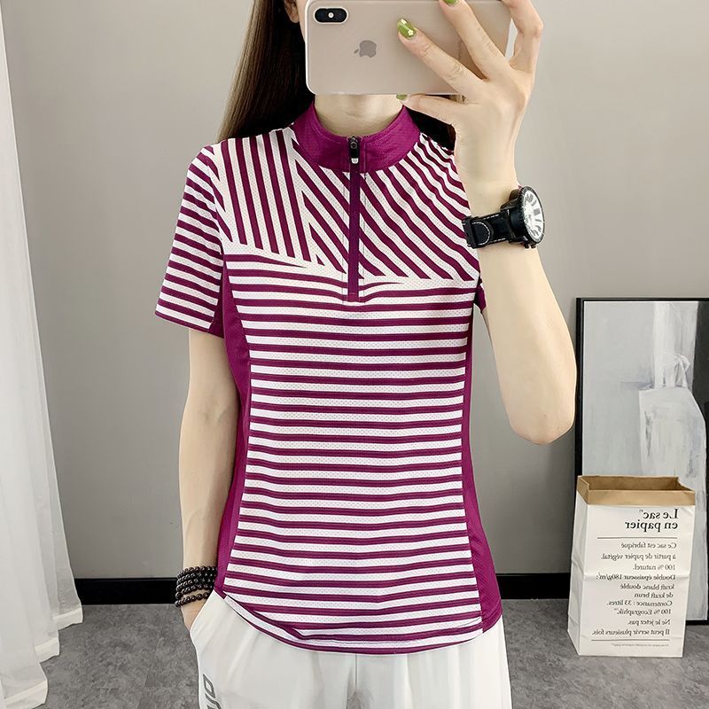 Quick-drying women's outdoor sports casual short-sleeved T-shirt striped shirt