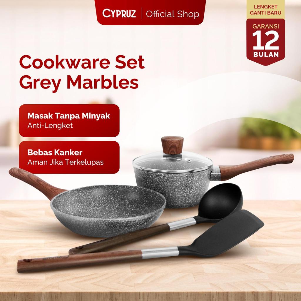 Cypruz Basic Set Grey Marble Series / Set Panci Masak Marble