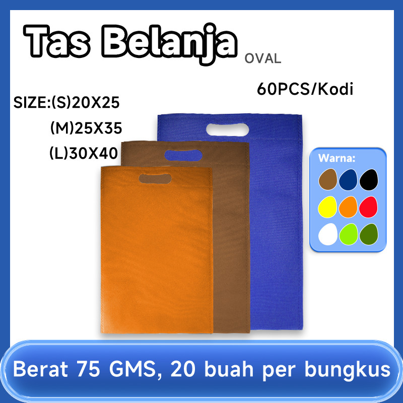 TAS SPUNBOND OVAL + SABLON CUSTOM,UKURAN 20*25 25*35 30*40