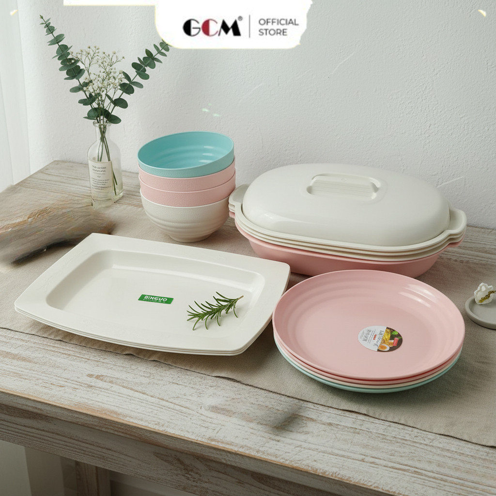 Set Prasmanan Makan 16 Pcs Plastik Tebal (4 Piring + 4 Mangkok + 4 Gurame + 4 Marjan) Wadah Saji PK7