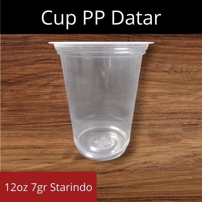 Gelas Cup Plastik Bahan PP Model Datar 12oz 7gr | Sablon 1 Warna - SAP