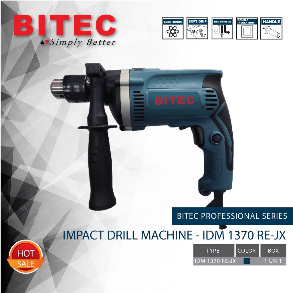 Mesin Bor Tangan Listrik - BITEC Mesin Bor Beton Besi Kayu Electric Impact Drill [13mm]