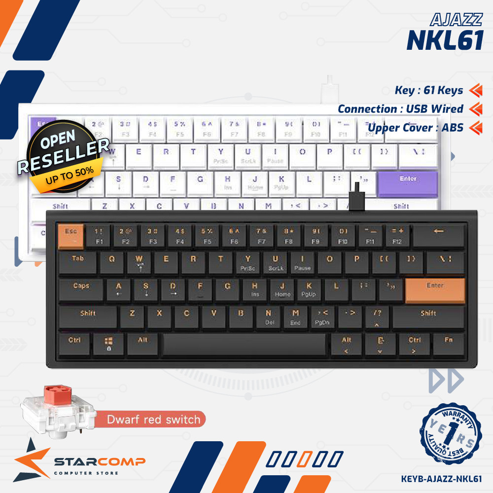 Ajazz X Nacodex NKL61 / NKL-61 Mechanical Gaming Keyboard Wired Low Profile - Ajazz NKL61