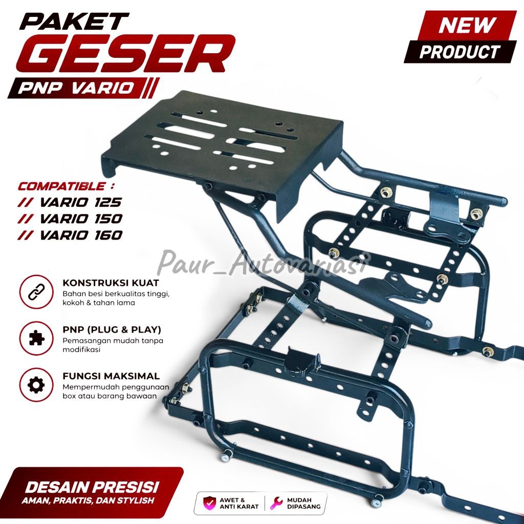 Paket Geser PNP Vario 125/ 150/ 160 – Bracket Side Box & Top Box Plug & Play Besi Tebal Anti Karat