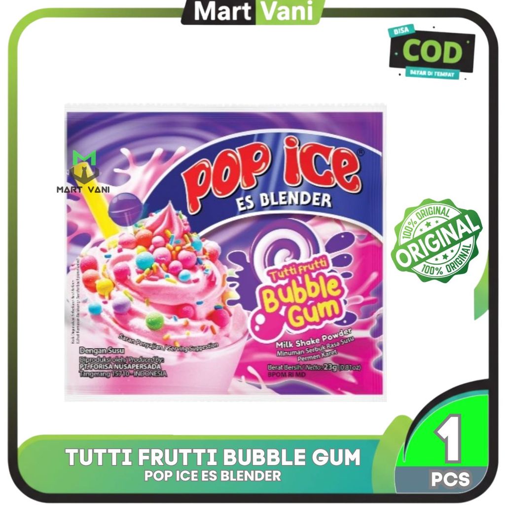 POP ICE MILK SHAKE RASA TUTTI FRUTTI BUBBLE GUM - POP ICE MINUMAN BUBUK RASA TUTTI FRUTTI BUBBLE GUM