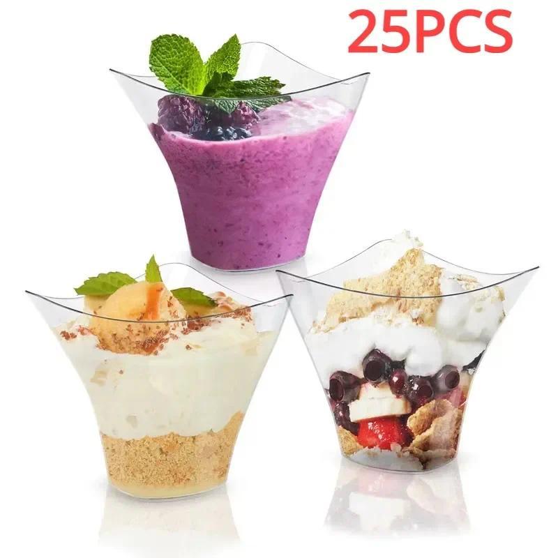 25PCS Disposable Dessert Cups for Party Birthday  Twisted Mousse  Dessert Cup Ice Cream Cup Frozen P