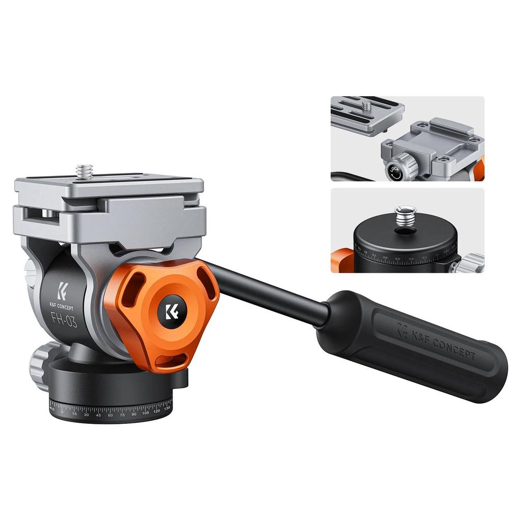 K&F CONCEPT Kepala Tripod Fluida Video Beban 11lb/5kg, Kepala Fluida Kamera yang Halus dan Stabil un