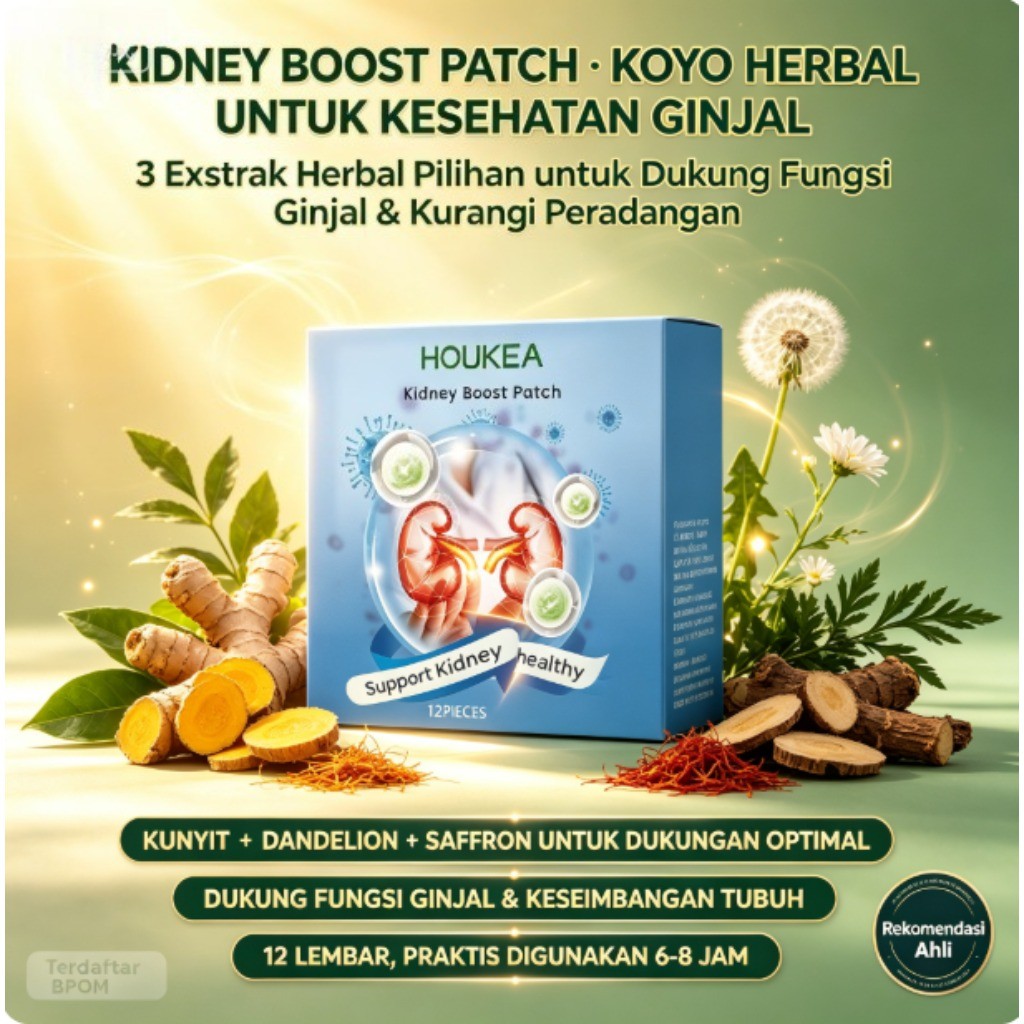 HOUKEA Kidney Boost Patch 12 Lembar, Ekstrak Kunyit, Dandelion & Saffron, dukung fungsi ginjal & men