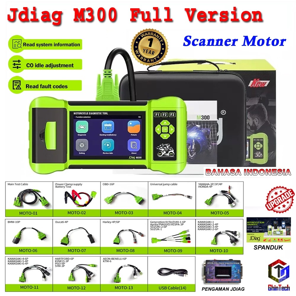 JDiag M300 Full Version Motorcycle OBD2 Scanner ABS Test Clear Fault Code Harley BMW Ducati All Moto
