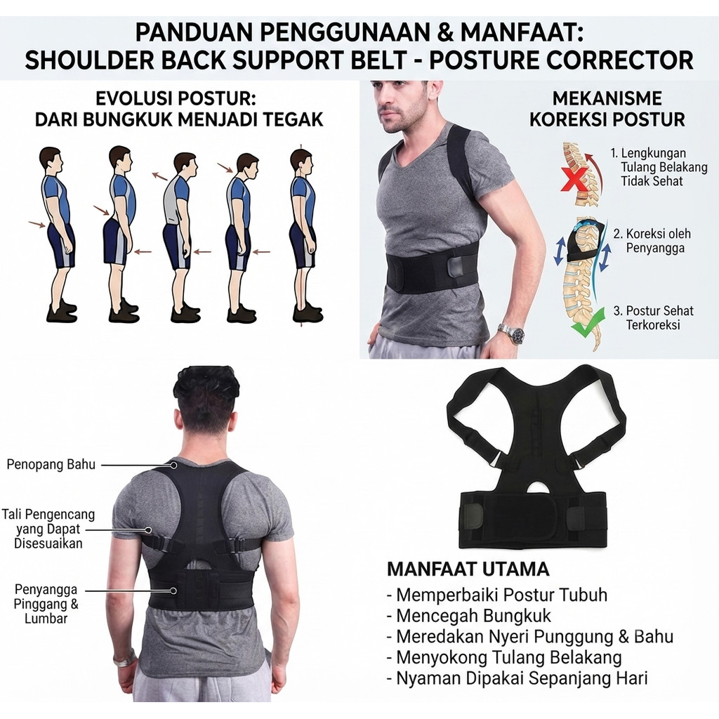 Penyangga Punggung Shoulder Back Support Belt Posture Corrector Korset Alat Terapi Penegak Punggung Penyangga Tulang Belakang Tegak Bungkuk