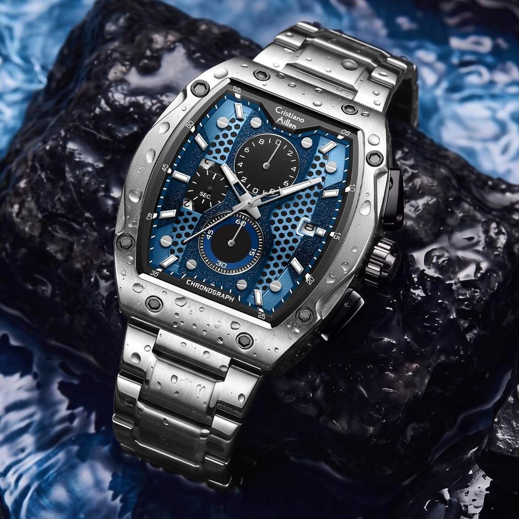 Buy 1 Get 1  Jam Tangan  Cristiano Aillen Jam Tangan Pria Analog 8917 Rantai Stainless Steel Chronog