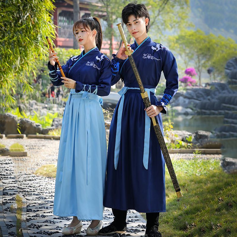 Hanfu untuk pria dan wanita, pakaian tradisional Tiongkok, pakaian wanita bergaya kuno, set Hanfu le