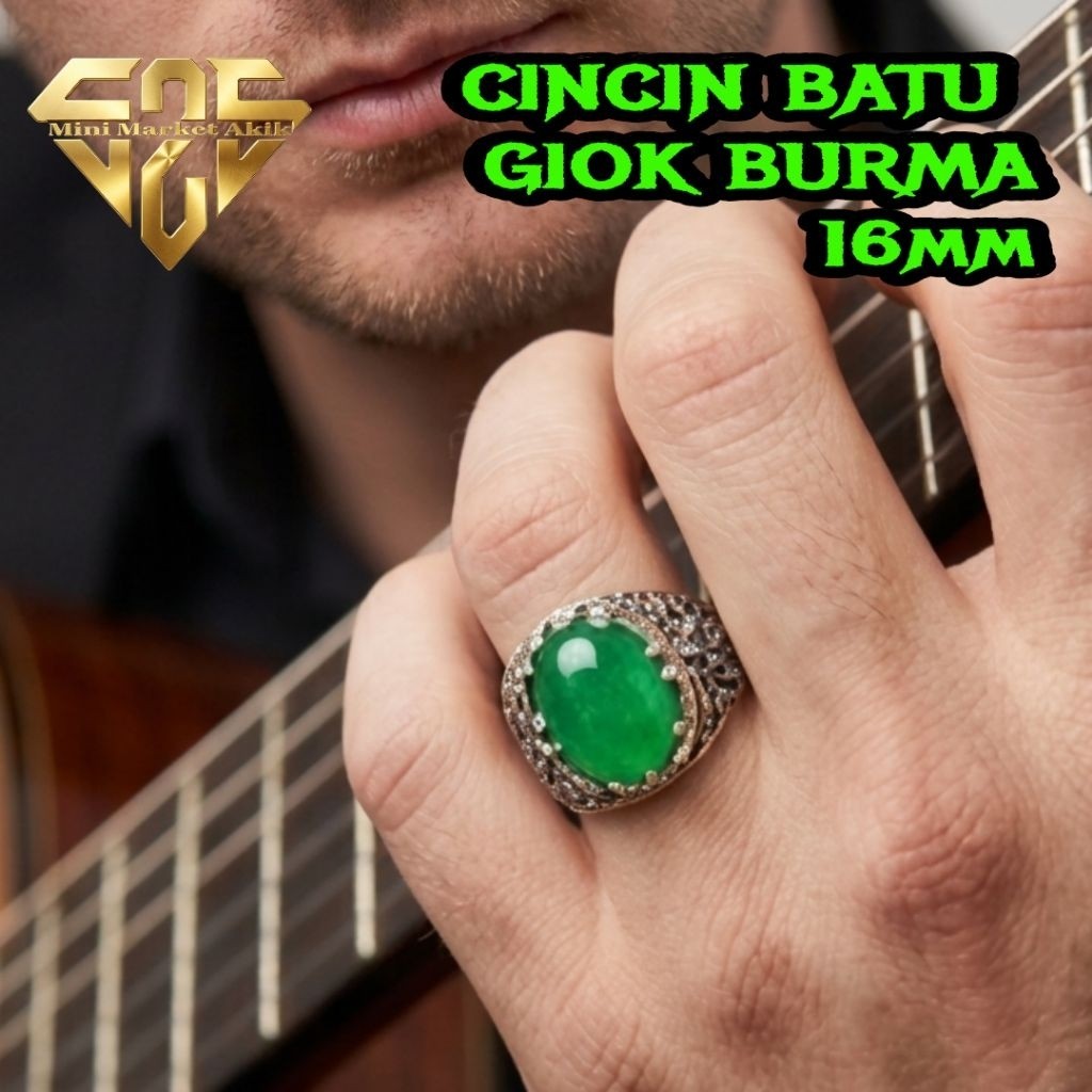 Cincin giok batu giok burma 16x12 / giok hijau kristal