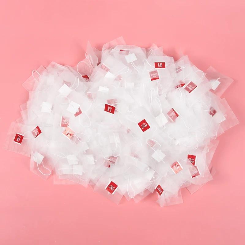 1000Pcs55 X 7Cm Pyramid Tea Bag Filter Nylon Tea Bag Single String Label Transparent Empty Tea Bag C