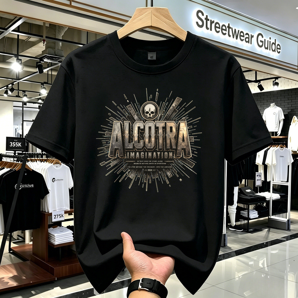 Kaos Unisex Hitam Graphic ALCOTRA Imagination Vintage Retro Kaos Distro Pria Wanita