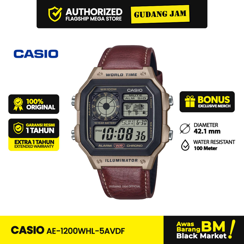 Casio AE-1200WHL-5AVDF AE-1200WHL-5A AE-1200WHL AE1200WHL AE 1200WHL Digital Leather