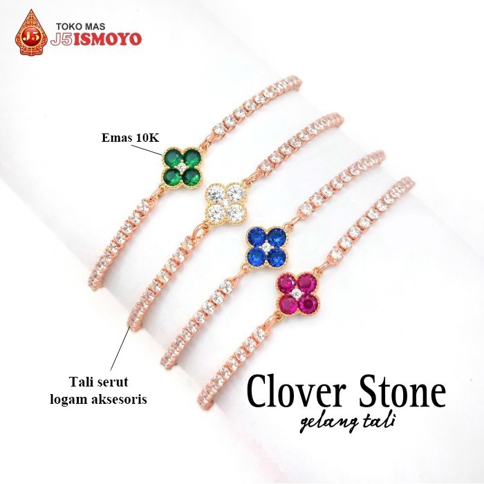 Gelang Tali Serut Kombinasi Emas Mas Clover Stone J5 Ismoyo