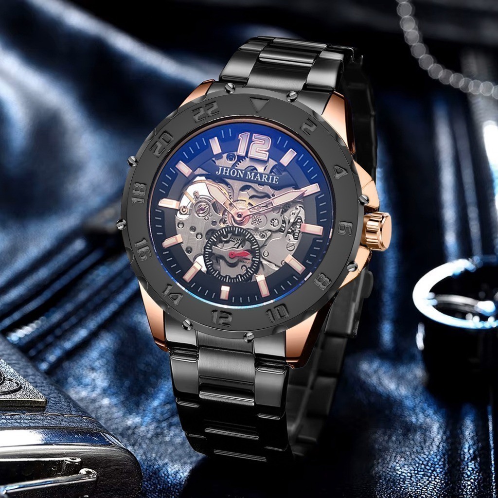 Jam Tangan Pria Jhon Marie 9507 Automatic Stainless Steel Original Blue Safier Bergaransi 12 Bulan