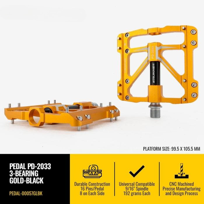 Pedal Sepeda Strummer PD-2033 3-Bearing MTB/BMX - Gold-Black