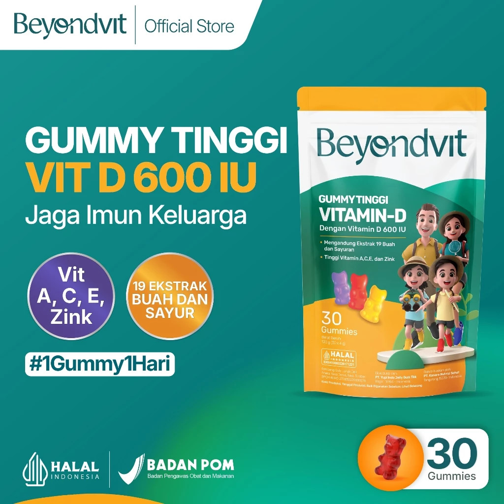 Beyondvit Gummy Tinggi Vitamin D Isi 30pcs (Vitamin Anak 3Y+)
