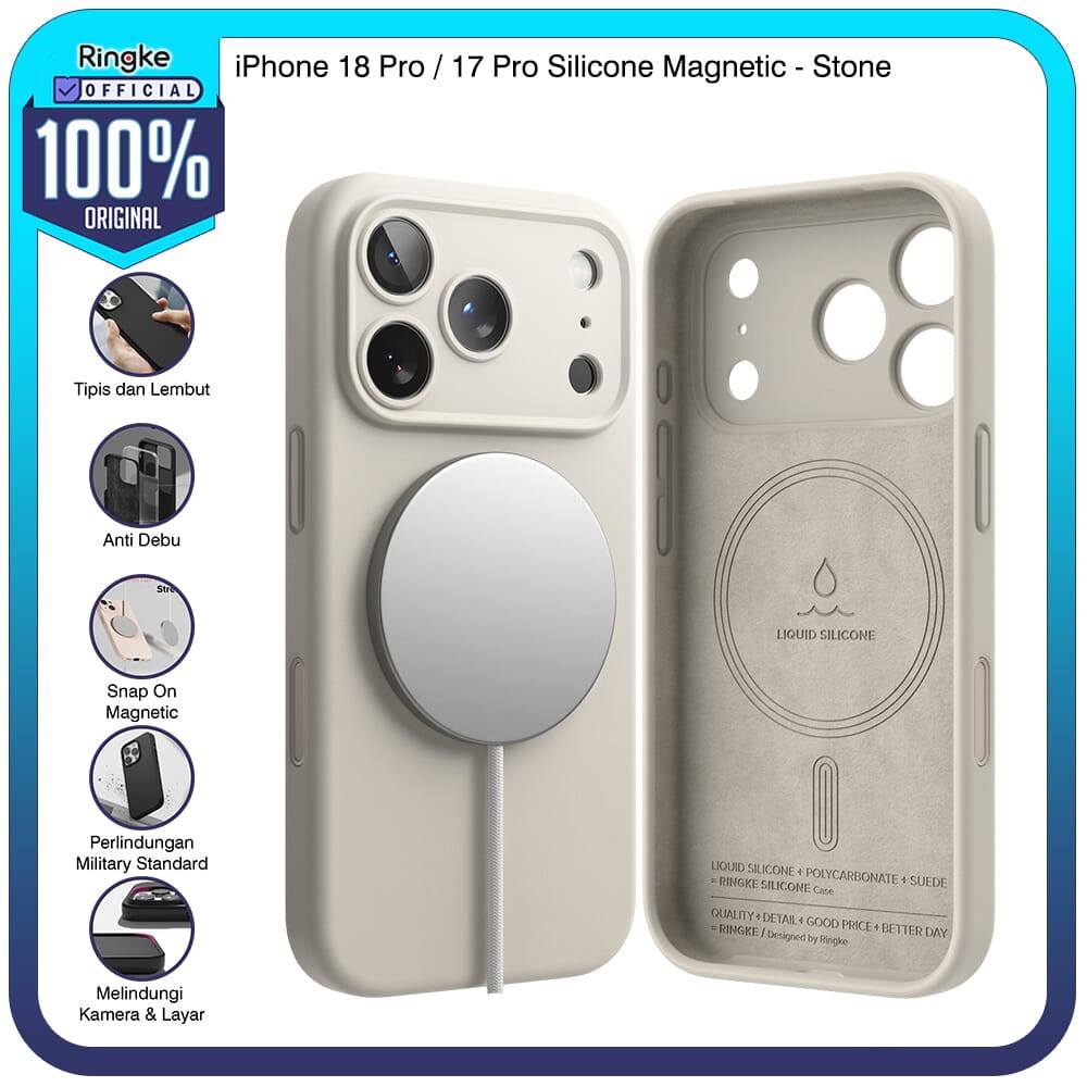 Ringke Compatible for iPhone 18 Pro / 17 Pro Silicone Magnetic Stone Krem Case Magsafe Magnetik Casi